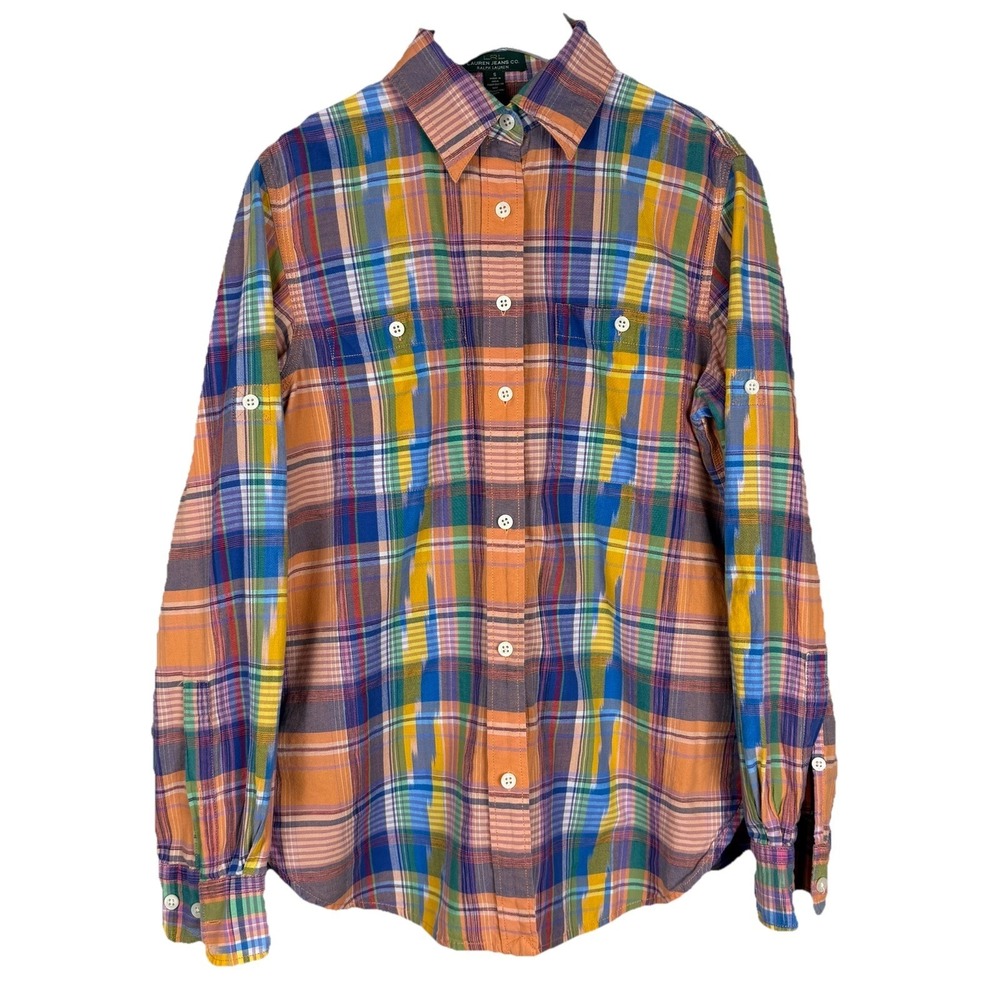 Lauren Ralph Lauren Multicolor Plaid Button Up‎ Polo Shirt SZ-Small 100% COTTON